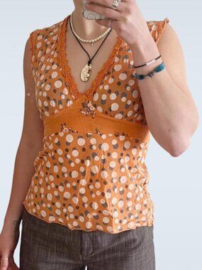 orange pattern tie back top